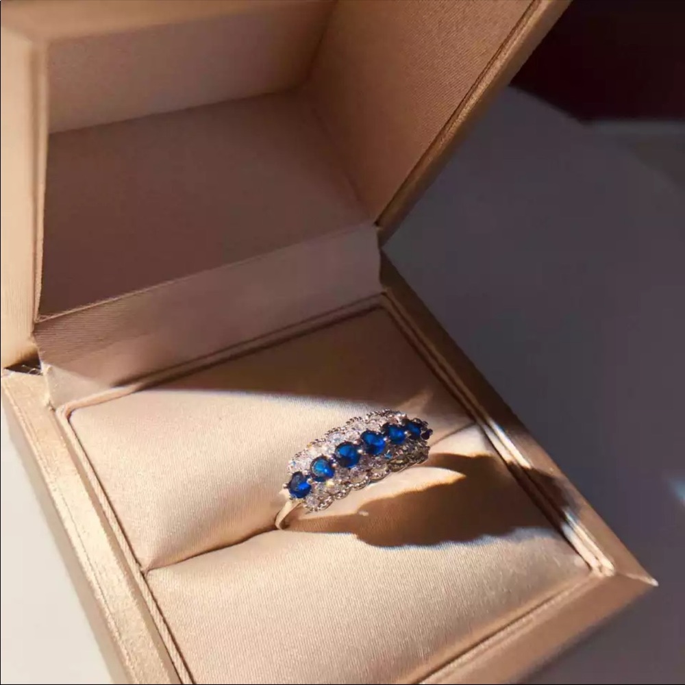 New Blue Stone Ring Crystal Round Zircon - Picture 2 of 2